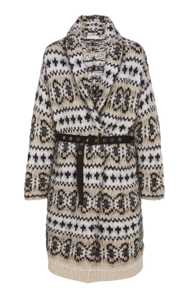 Brunello Cucinelli Belted Intarsia-knit Cashmere Sweater