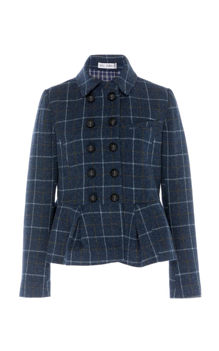 Dice Kayek Wool Double Breasted Peplum Plaid Jacket