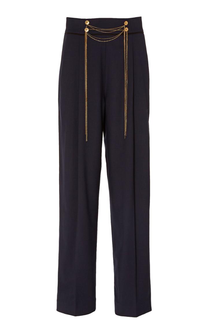Oscar De La Renta Chain-embellished Straight Leg Trousers