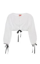 Moda Operandi Le Sirenuse Positano Flower Cheque Jinny Cropped Linen Blouse Size: 38