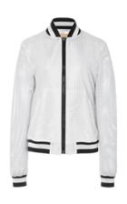 Michael Kors Collection Striped Perforated Leather Bomber Jacket
