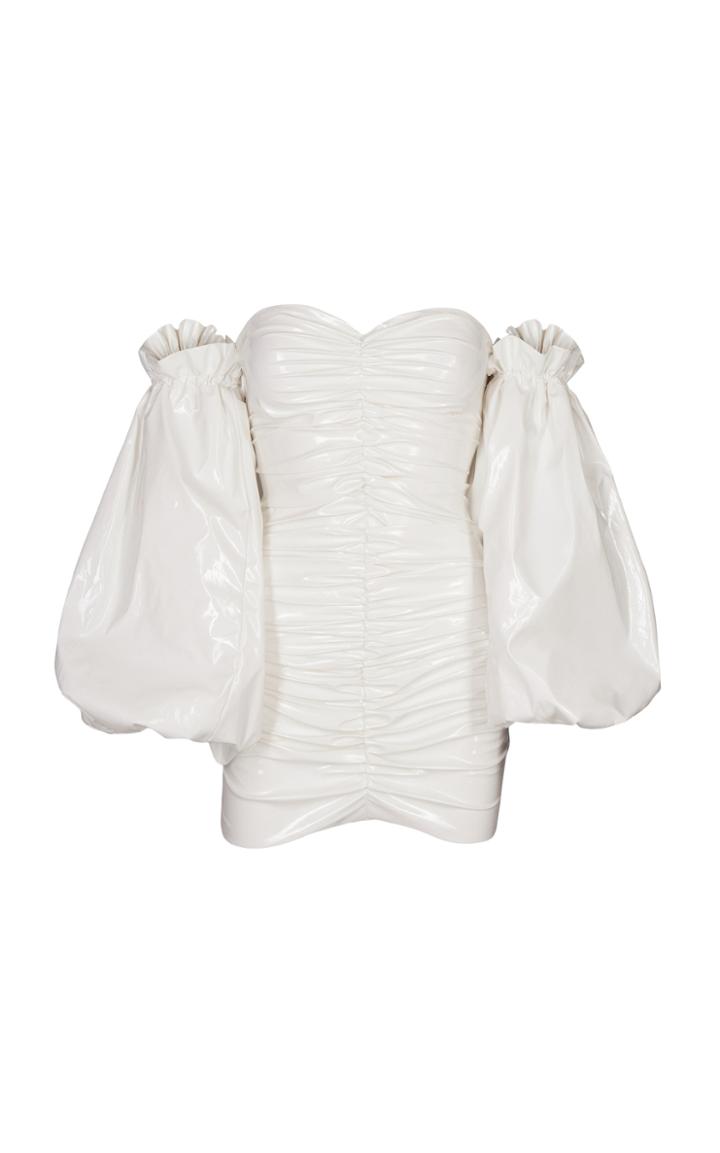 Rotate Phoebe Off-the-shoulder Ruched Vinyl Mini Dress