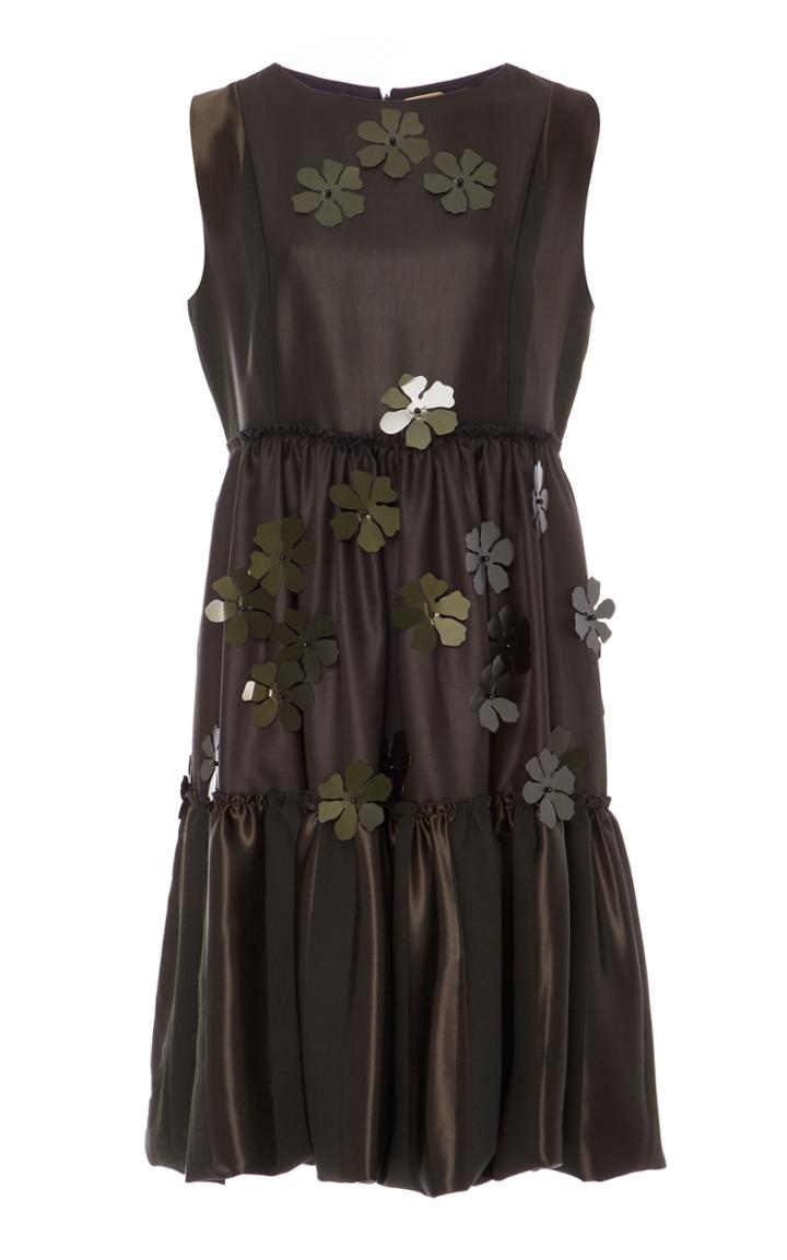 Amelia Toro Embroidered Satin Peasant Dress