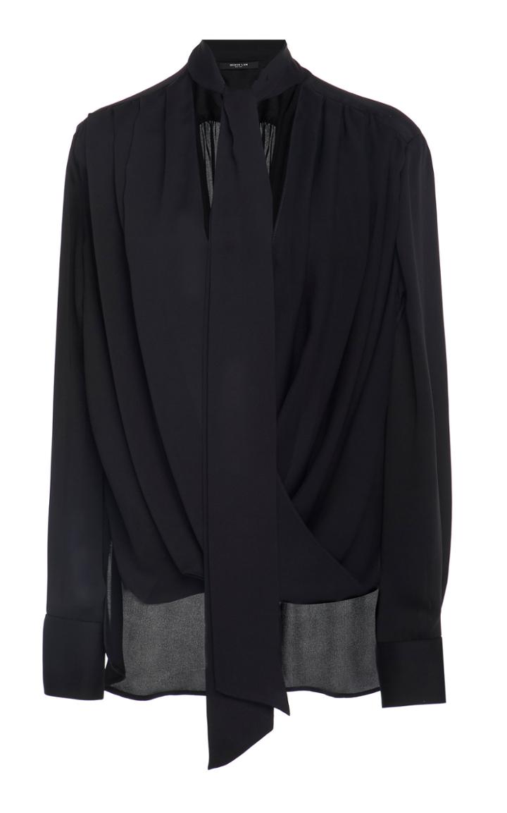 Derek Lam Oversized Draped Silk Blouse With Self Tie Neckline