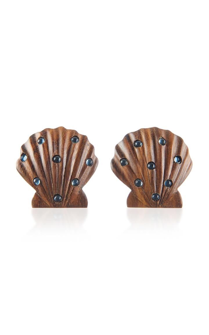 Rebecca De Ravenel Ariel Dark Wood And Denim Earrings