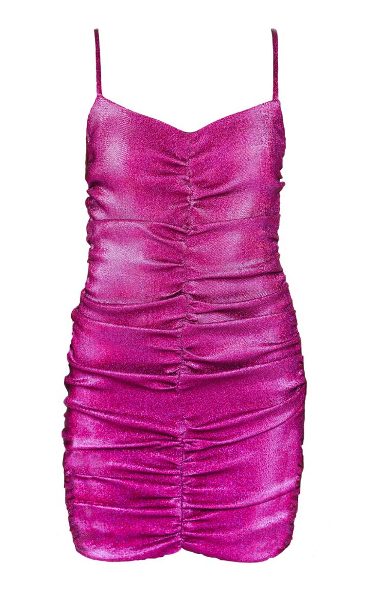 Area Metallic Ruched Lurex Mini Dress