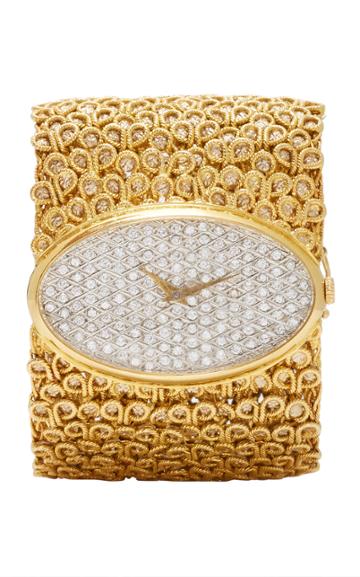 Mahnaz Collection Vintage Diamond & 18k Gold Watch Bracelet With Quartz Movement