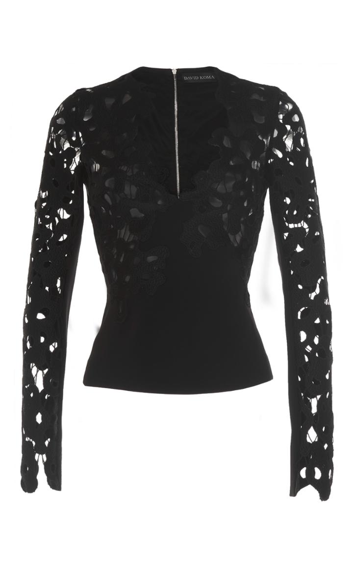 David Koma Long Sleeve Lace Top