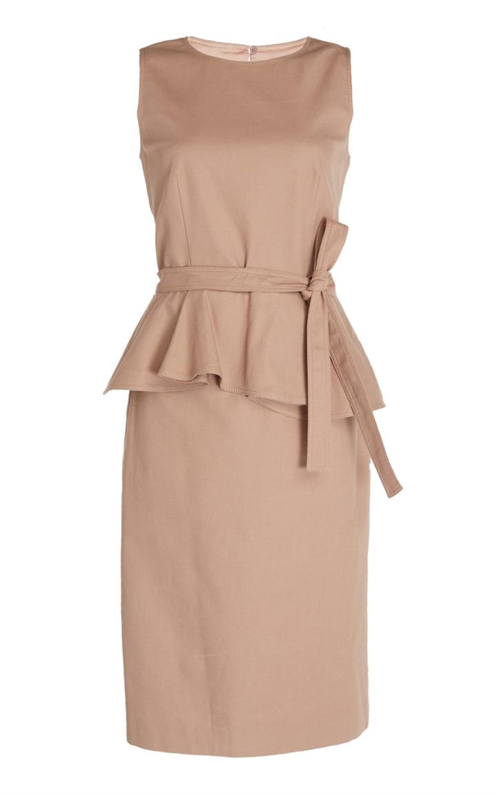 Paule Ka Oxford Peplum Dress With Self Belt