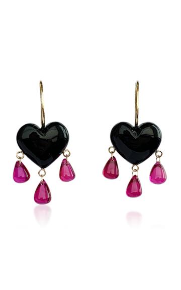 Rachel Quinn Bleeding Heart 14k Gold, Onyx And Ruby Earrings