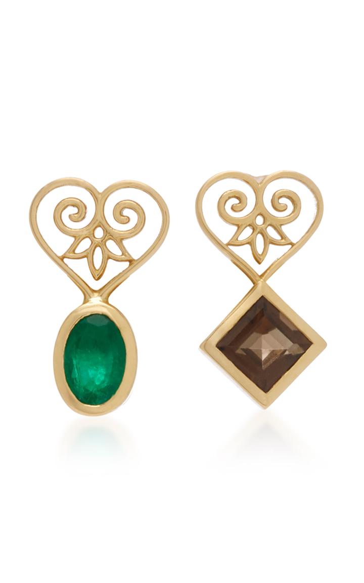 Donna Hourani Passion Mismatched 18k Gold Quartz And Emerald Earrings