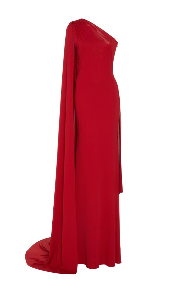 Naeem Khan One Shoulder Cape Gown