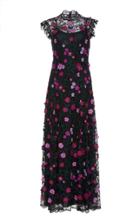 Lela Rose Embroidered Floral Lace Maxi Dress