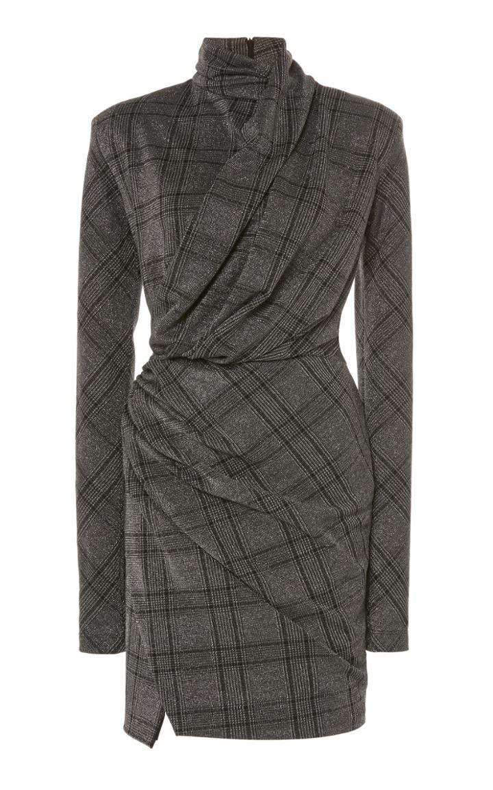 Moda Operandi Redemption Check Draped Mini Dress High Neck