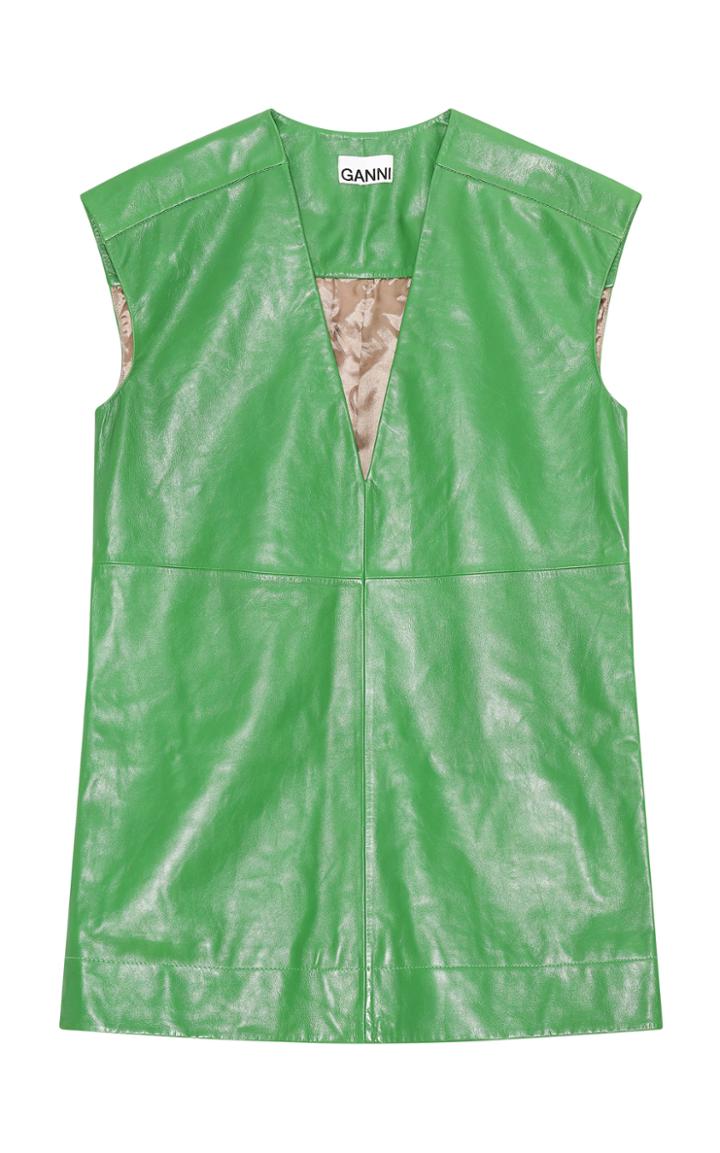 Moda Operandi Ganni Lamb Leather Sleeveless Mini Dress