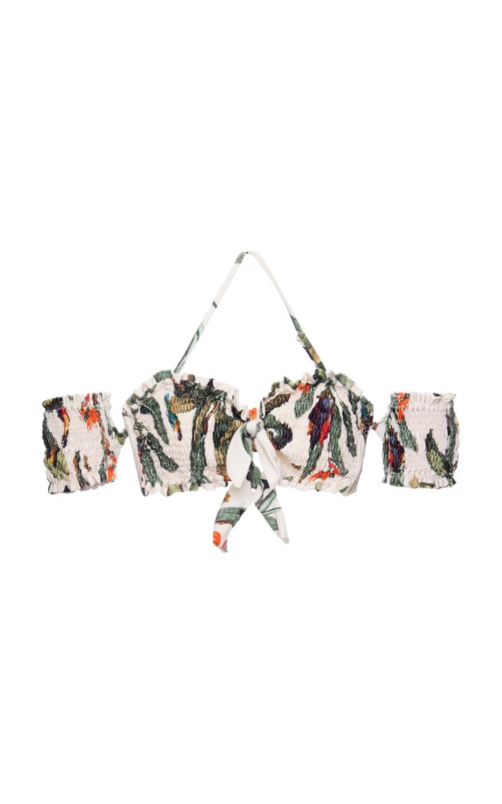 Patbo Shirred Tropical Print Bikini Top