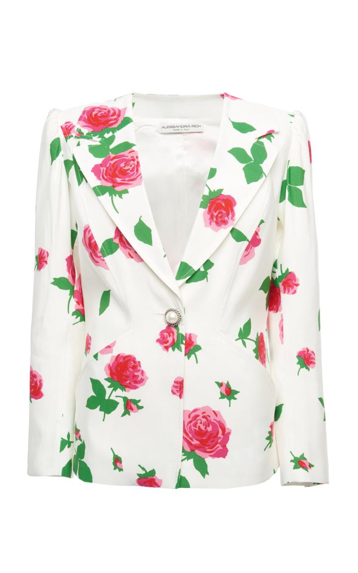 Moda Operandi Alessandra Rich Rose Printed Faille Blazer