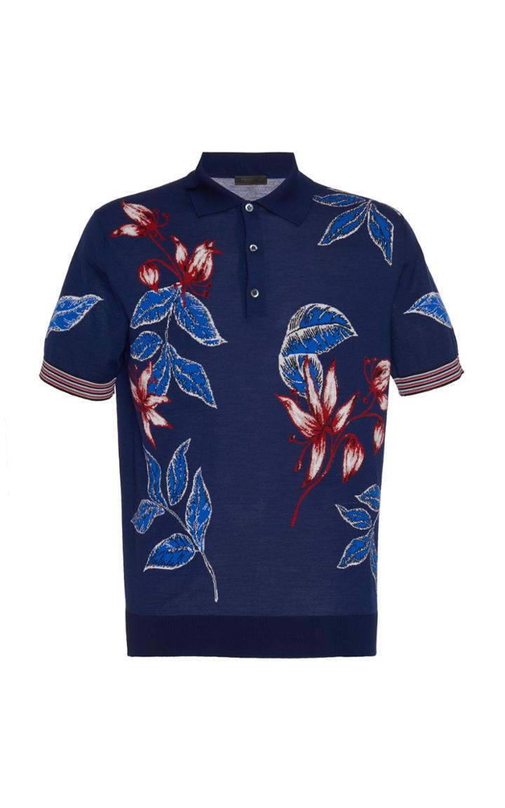 Prada Floral-jacquard Polo Shirt