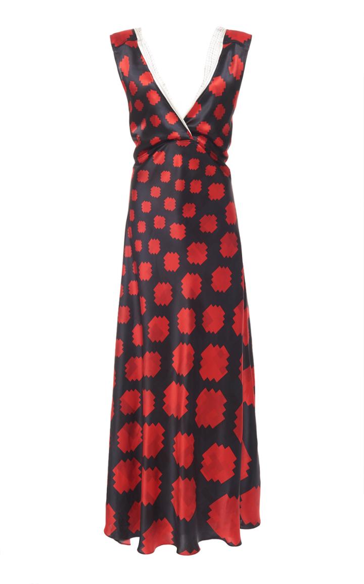 Marni Printed Satin V-neck Dress