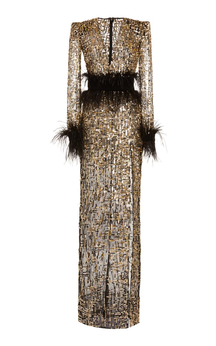 Moda Operandi Zuhair Murad Golden Sequined Tulle Gown