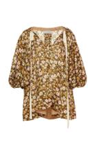 Moda Operandi Lee Mathews Ariel Floral-print Linen-silk Tie-neck Top Size: 0