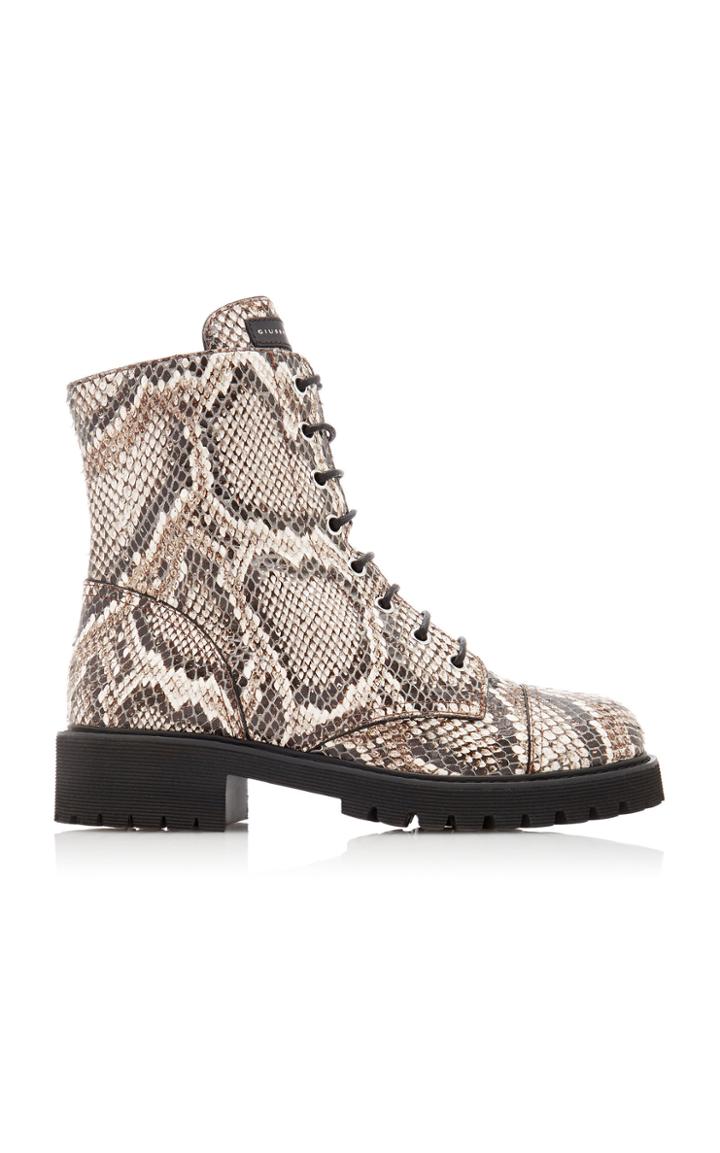 Giuseppe Zanotti Python-embossed Leather Combat Boots Size: 36