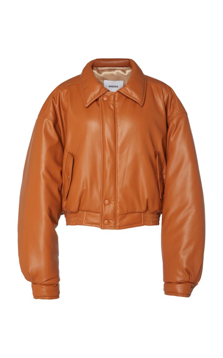 Nanushka Bomi Faux Leather Cropped Bomber Jacket