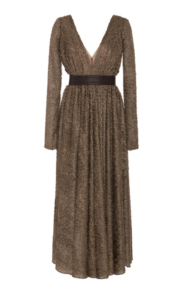 J. Mendel V-neck Fil Coupe Dress With Belt