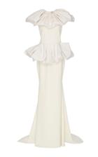 Christian Siriano Astral Plane Ivory Moire Sculpted Moon Gown