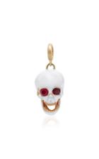 Luis Morais White Medium Enamel Skull Charm With Moveable Jaw And Gemfields Ruby Eyes
