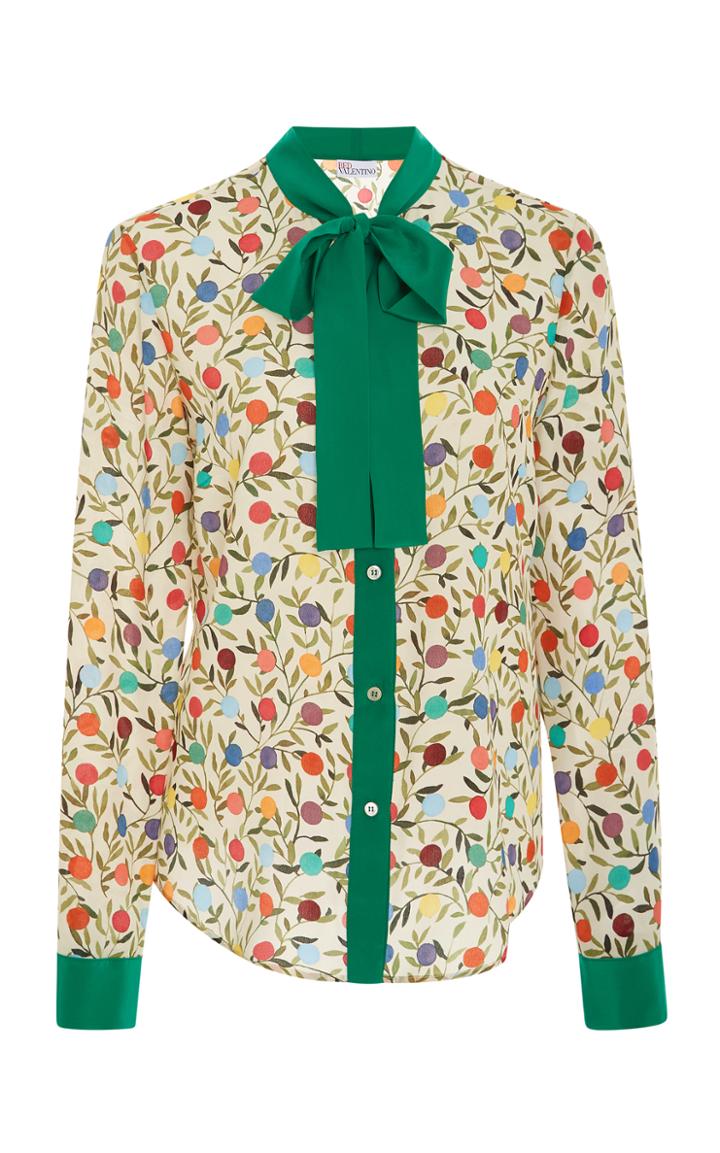 Red Valentino Printed Tie Neck Blouse