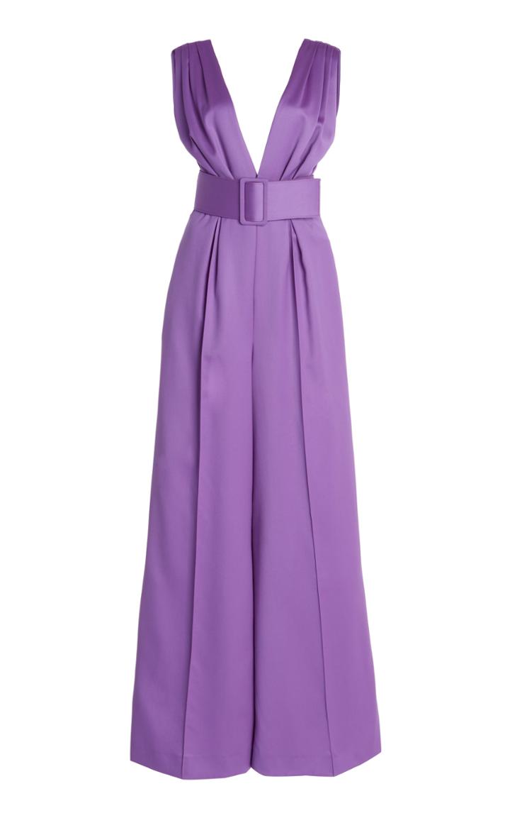 Moda Operandi Costarellos Prinna Belted Pleated Wool Wide-leg Jumpsuit