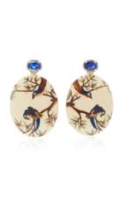 Silvia Furmanovich Oval Marquetry Bird 14k Gold Diamond And Kyanite Earring