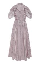 By Any Other Name Gathered Pinstriped Cotton-poplin Midi Dress