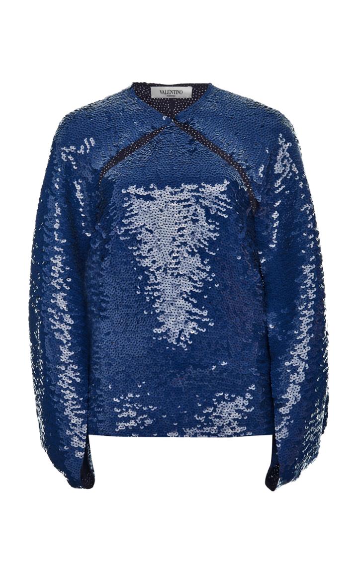 Moda Operandi Valentino Glittered Cape-effect Silk Top