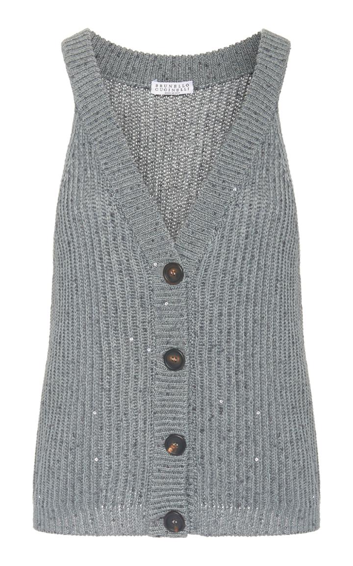 Brunello Cucinelli Sequined Ribbed-knit Top