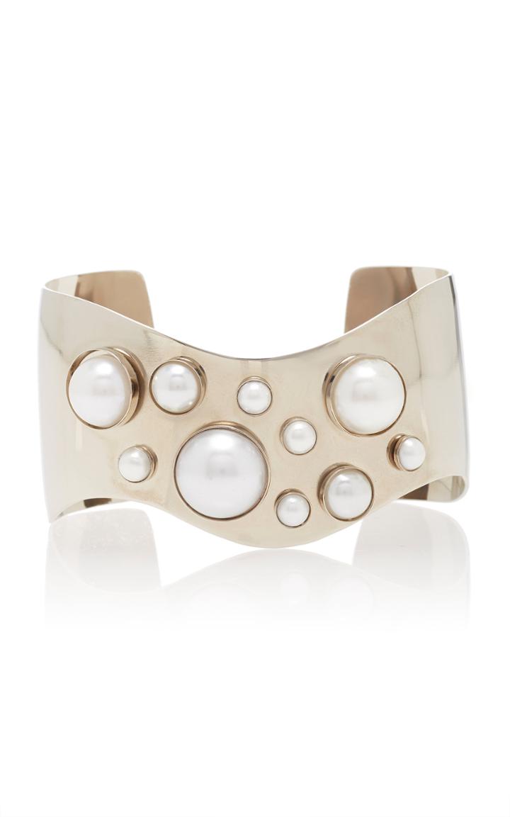 Moda Operandi Rodarte Wavy Silver Cuff With Pearl Details