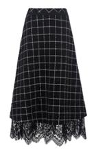 Moda Operandi Nevenka Young Blood Lace-trimmed Checked Wool-blend A-line Midi Skirt
