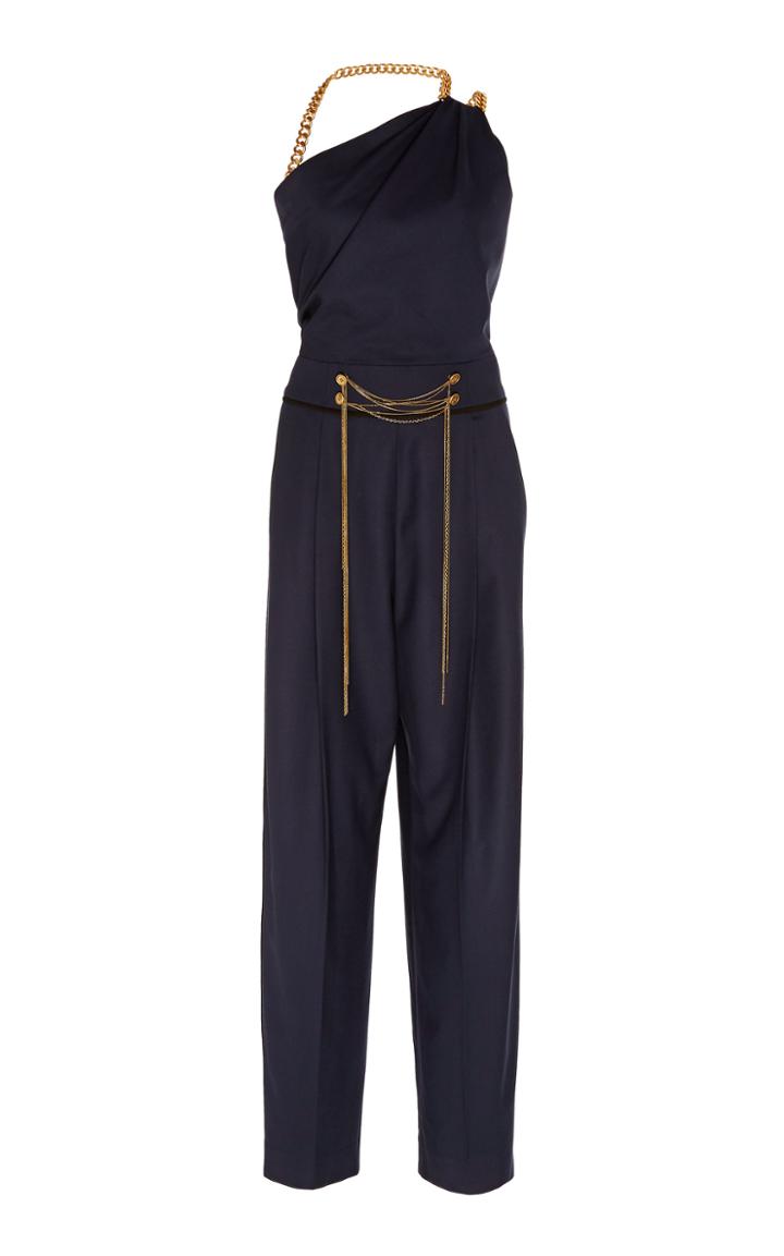 Oscar De La Renta One-shoulder Embellished Wool-blend Jumpsuit Size: 0