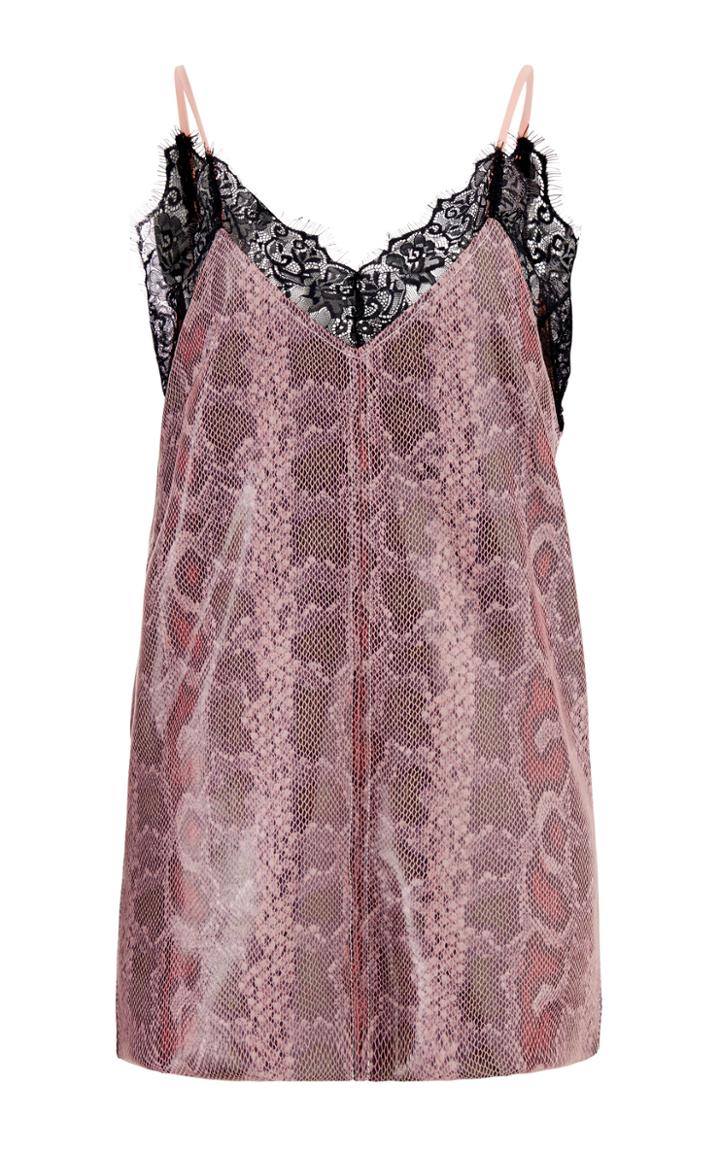Stand Studio Ely Snakeskin-effect Lace-trimmed Top