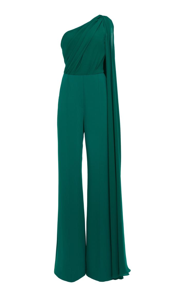 Elie Saab One Shoulder Draped Georgette Jumpsuit