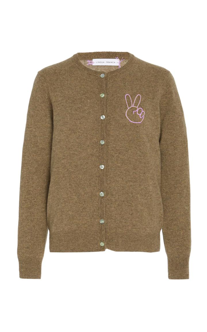 Moda Operandi Lingua Franca Peace Cashmere Cardigan With Lavender Thread Size: Xs