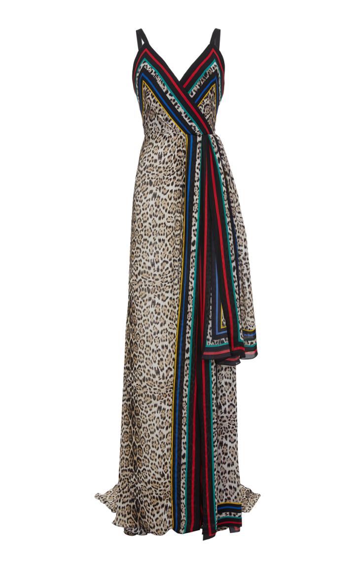 Elie Saab Animal Print Silk Georgette Wrap Dress