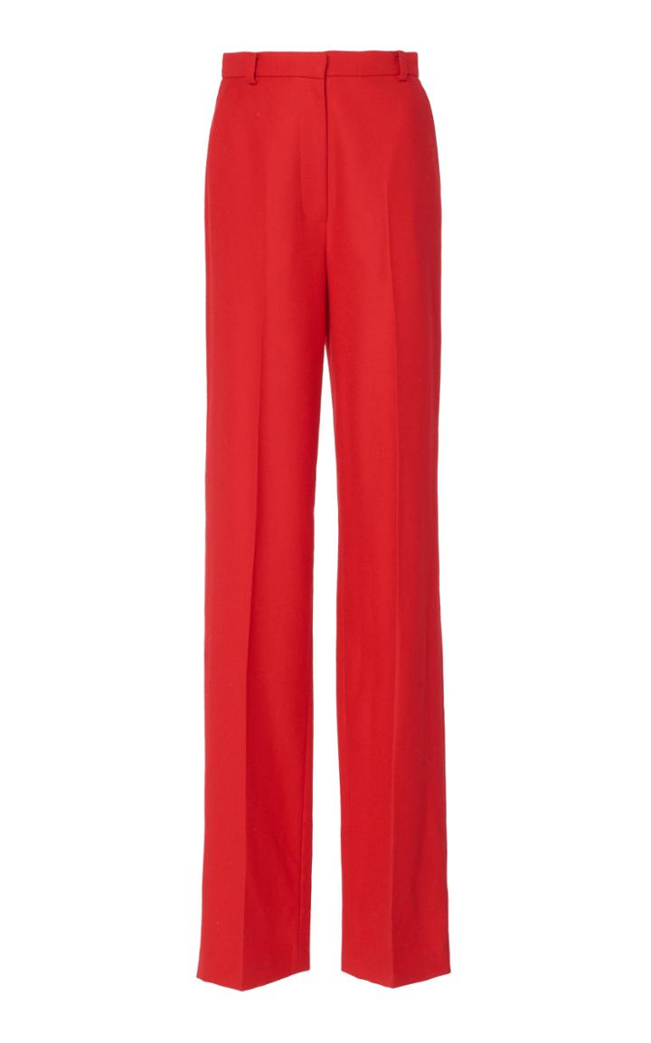 Pushbutton Wide-leg Wool Pants