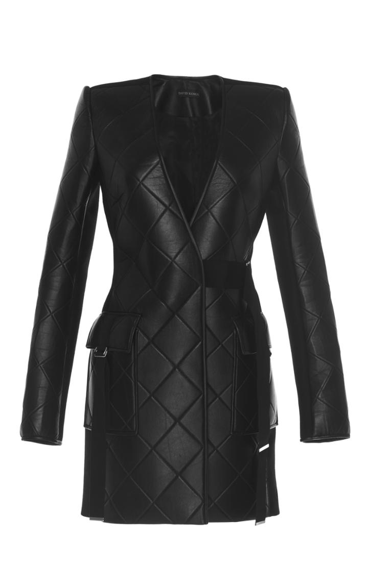 David Koma Mongolian Fur Collared Leather Jacket