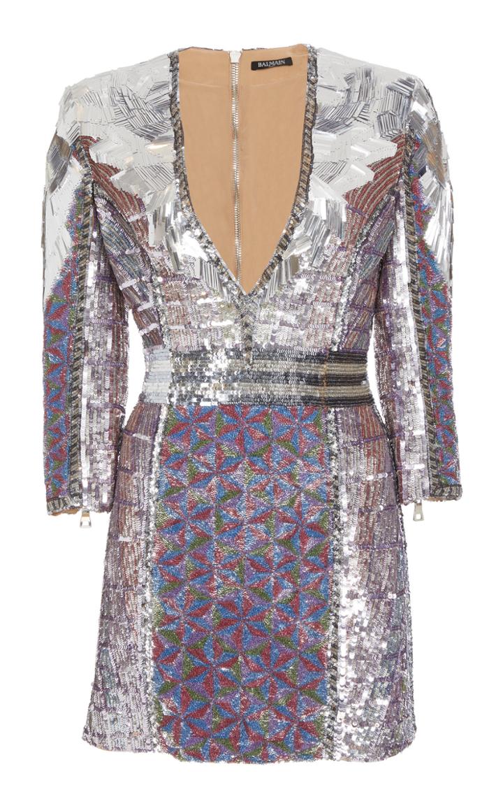 Balmain V-neck Sequin Dress