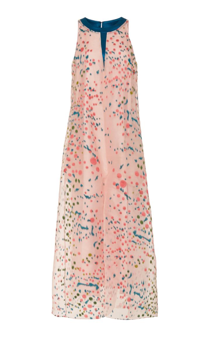 Mi Jong Lee Trapeze Silk-blend Satin Contrast Dress