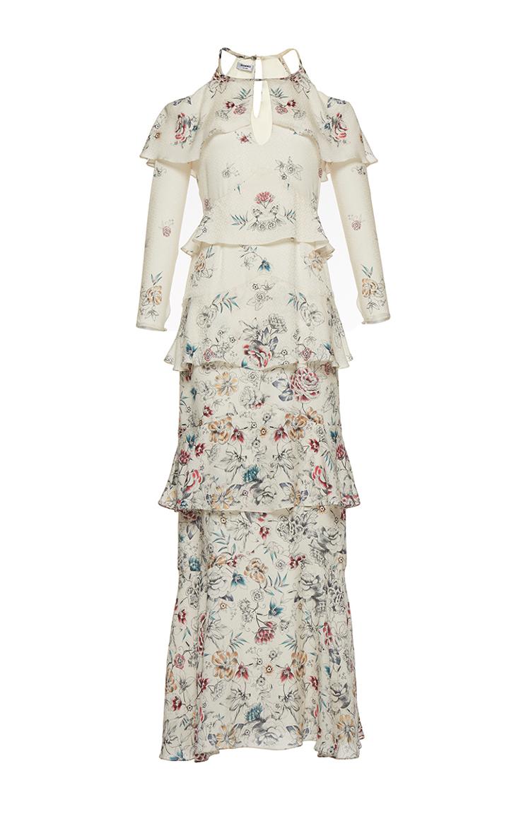 Vilshenko The Annabelle Print Jacquard Tiered Full Length Dress