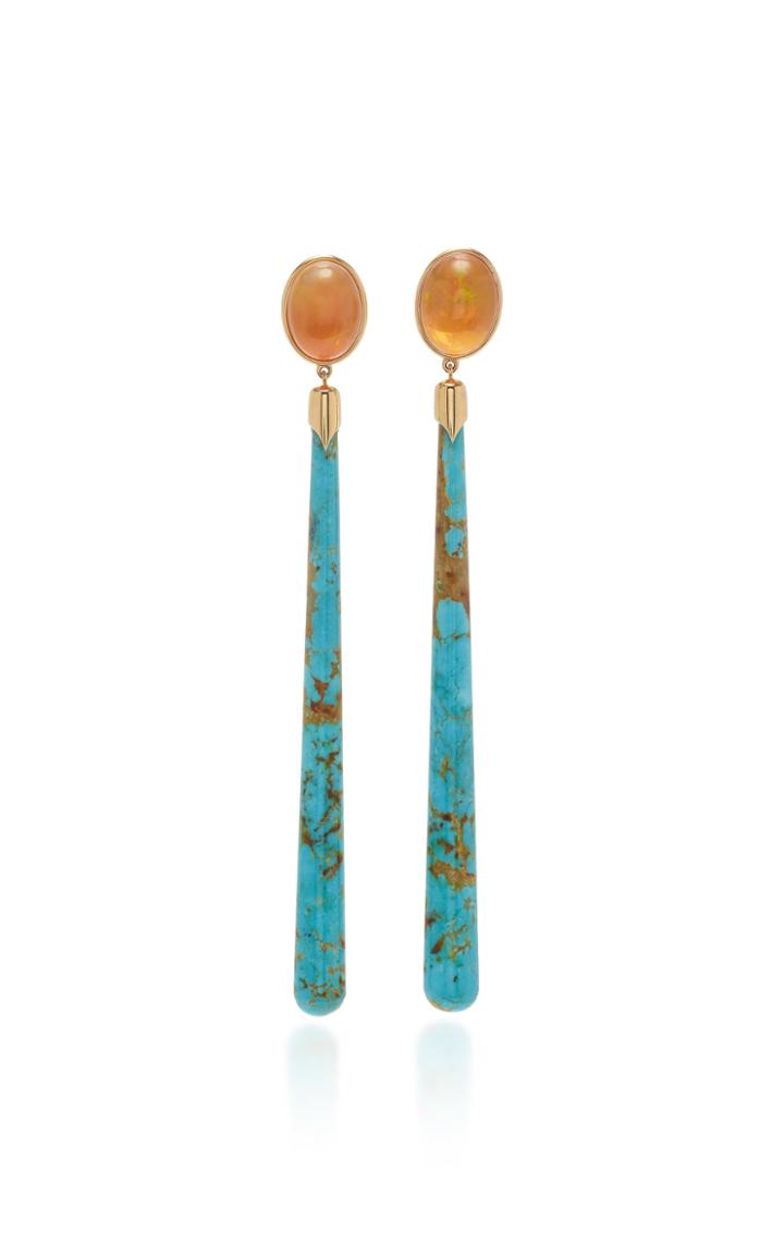 Guita M 18k Gold Turquoise And Fire Opal Drop Earrings