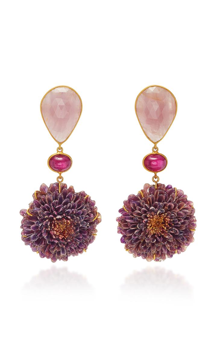Bahina 18k Gold Sapphire Ruby And Dahlia Earrings